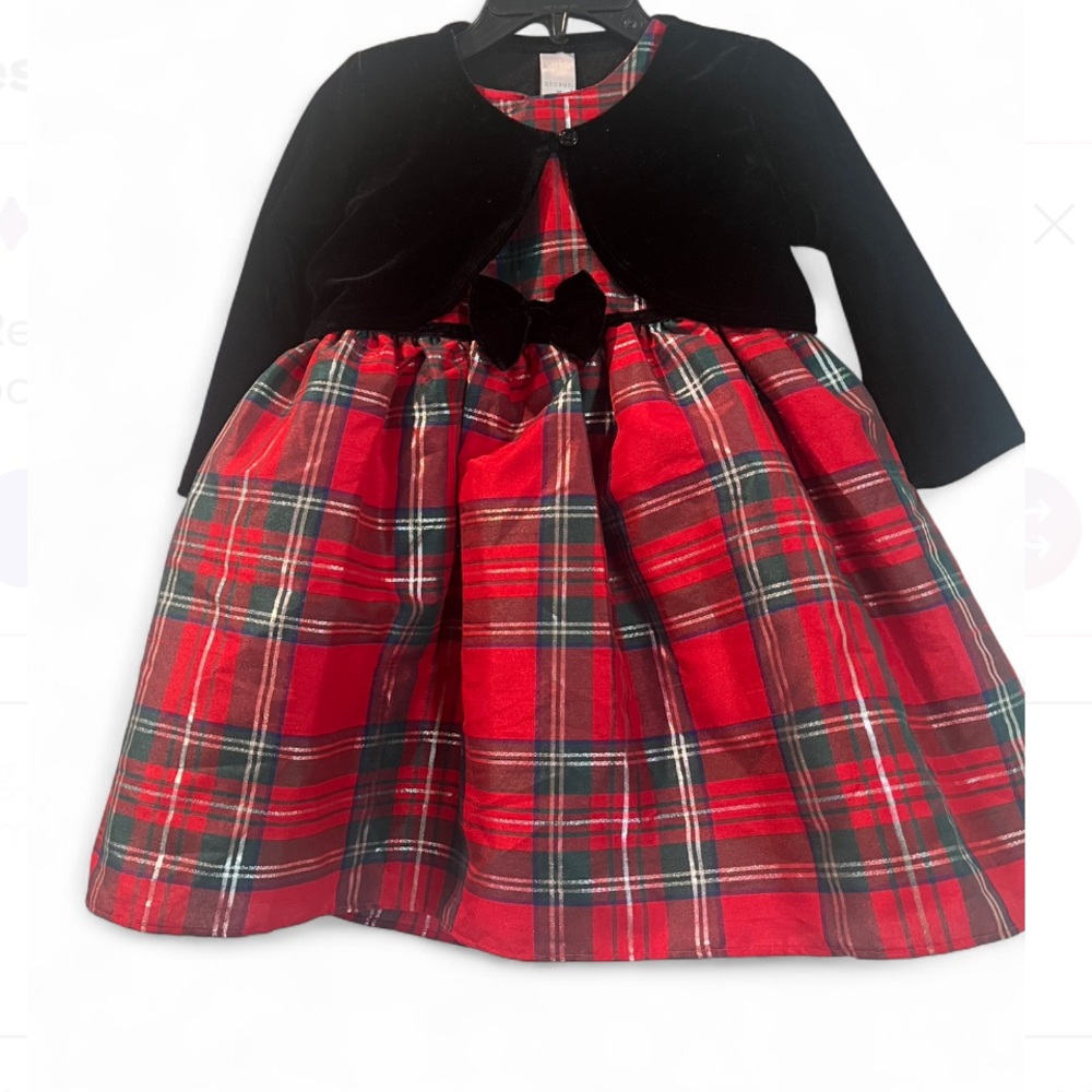 George Festive Plaid Dress with Black Velvet Top